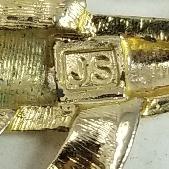 Vintage JS Signed Gold Tone Dangle Knot Design Earrings, Retro 80s Style, Estate - Picture 3 of 7